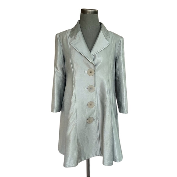 Womens Jacket Credibility Silver Cocktail Jacket Lined Button Front Linen Jacket - Picture 2 of 6